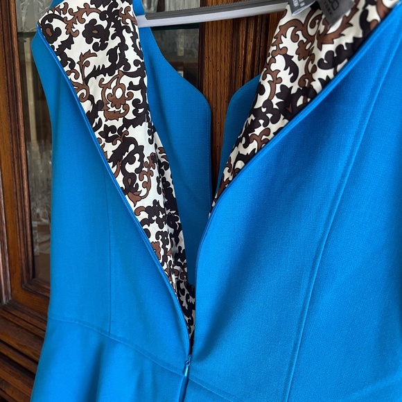 Vintage Donna Rico NY Blue dress w Flattering Peplum Brown Paisley Lining 14 - Picture 9 of 11